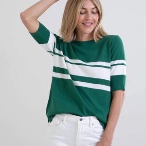 NWOT Mersea Green and White Striped Women's Courtside Sweater